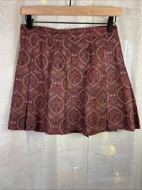 Women's Maroon Paisley Flared Skater Tennis Skirt